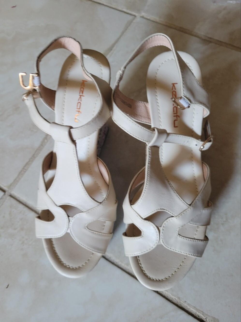 Beige T-Strap Women’s Sandals by